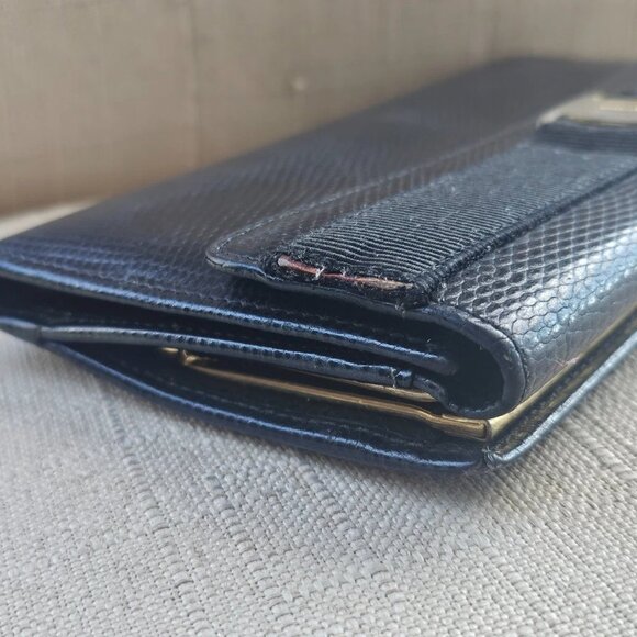 Salvatore Ferragamo Clutch Long Wallet Black Leather Trifold Purse Made in Italy - Picture 12 of 13